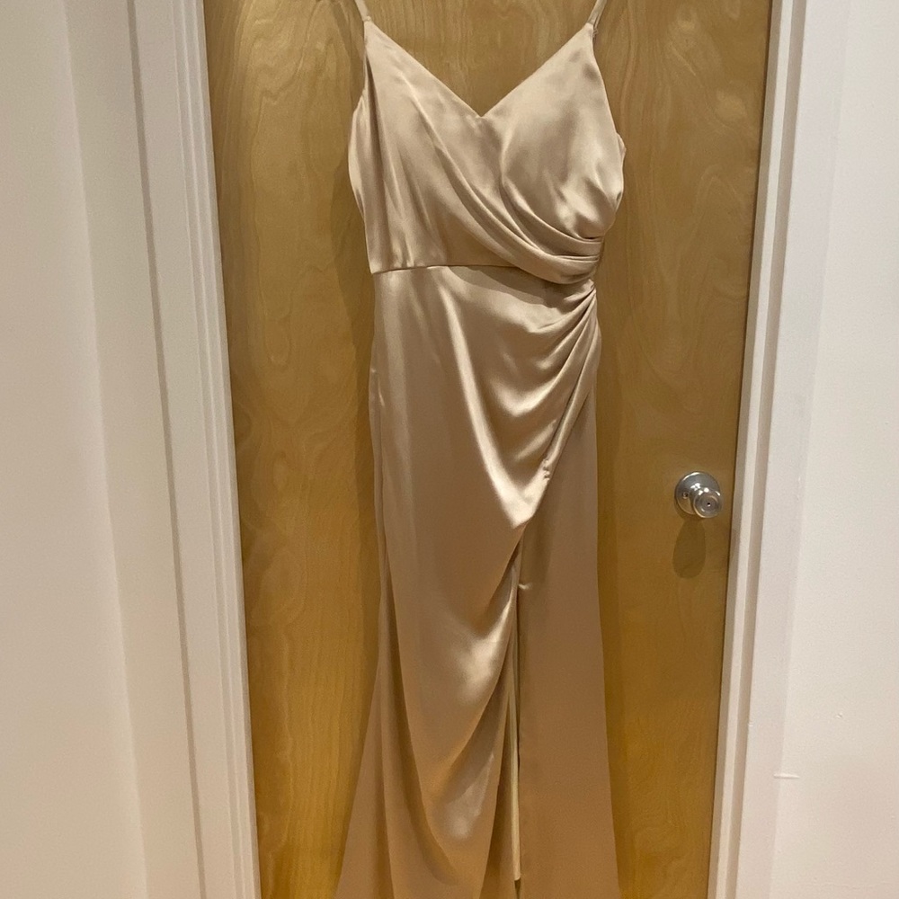 Revelry rory satin dress petite size 10 in champagne gold